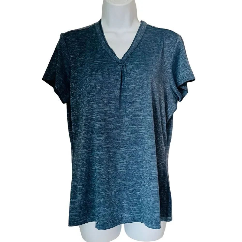 REI Blue Short Sleeve Athletic Workout V-Neck Top Blouse sz L
